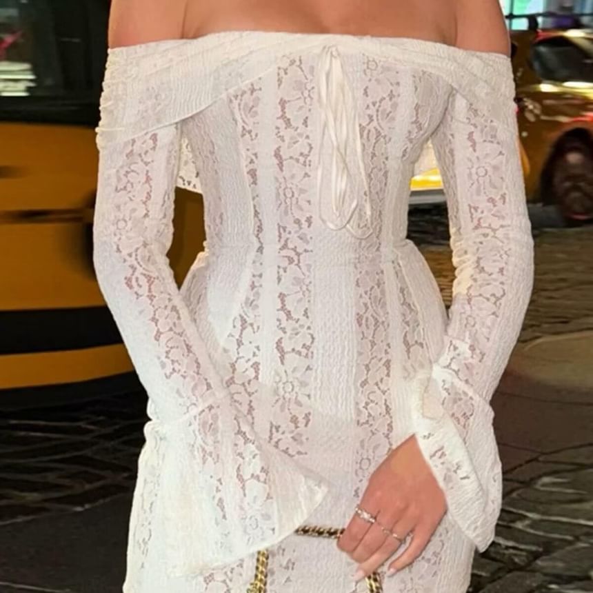 Off Dress Gown Sleeve Lace Sheath Evening / The Bodycon Mini Shoulder Long