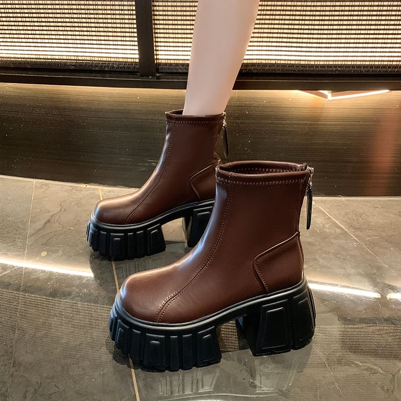 Faux Boots Short Platform Leather