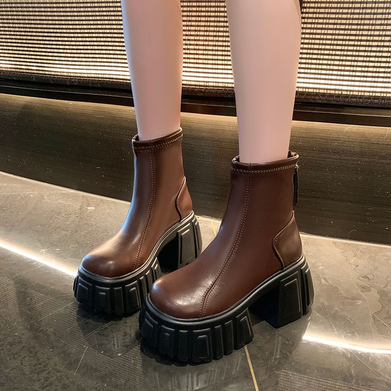 Faux Boots Short Platform Leather