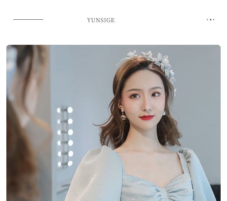 A-Line Plain Puff-Sleeve Evening Faux Gown Pearl