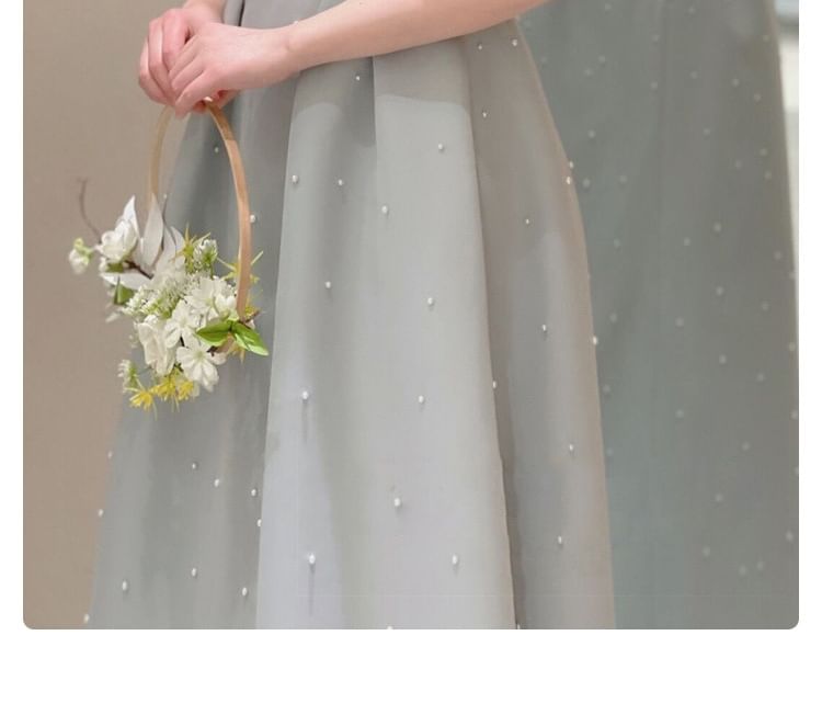 A-Line Plain Puff-Sleeve Evening Faux Gown Pearl