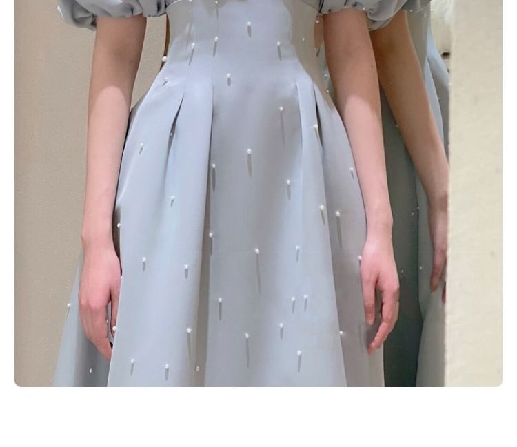 A-Line Plain Puff-Sleeve Evening Faux Gown Pearl