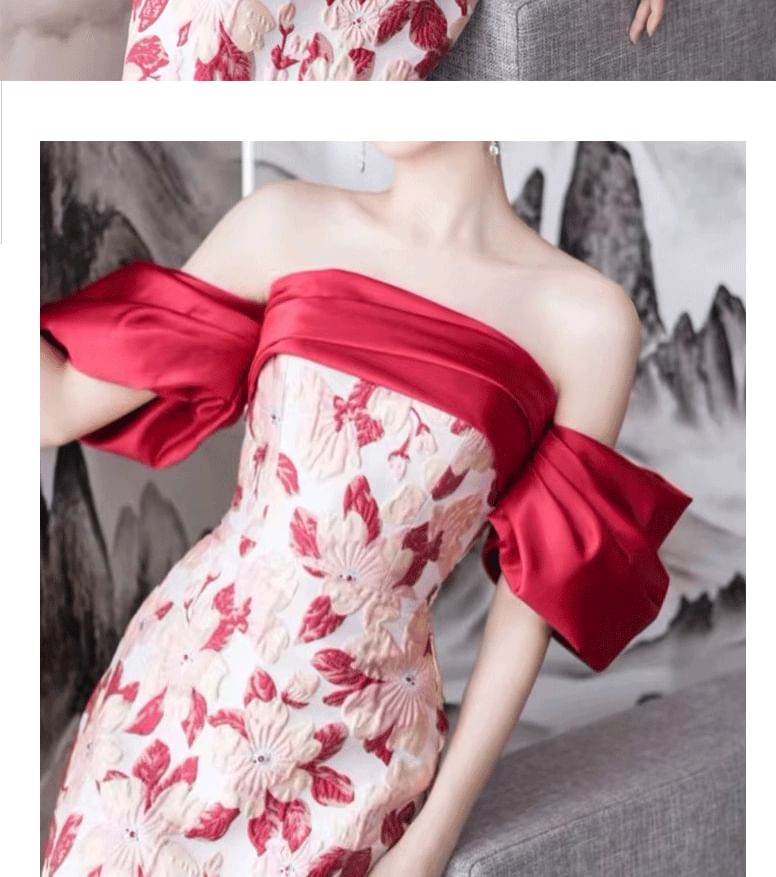 Evening Gown Off-Shoulder Sheath Floral
