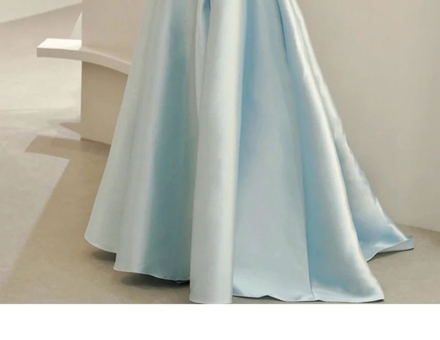 Back Gown Bow Ball A-Line Plain Strapless