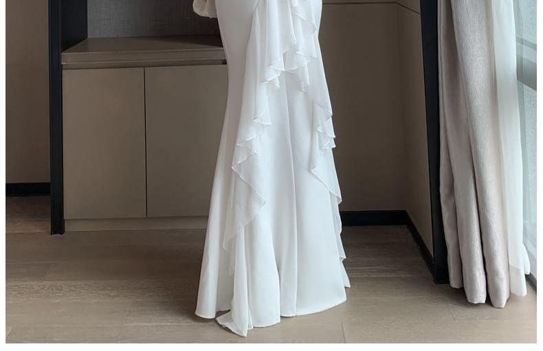 Gown Ruffle Plain Sleeveless Open Back Mermaid Wedding