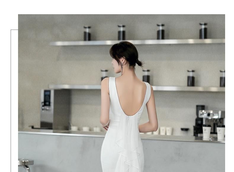 Gown Ruffle Plain Sleeveless Open Back Mermaid Wedding