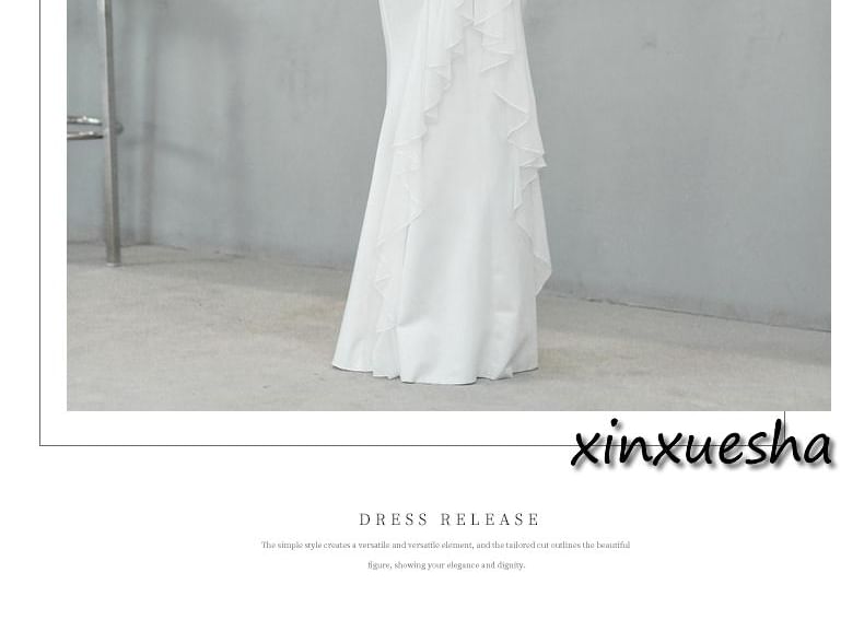 Gown Ruffle Plain Sleeveless Open Back Mermaid Wedding