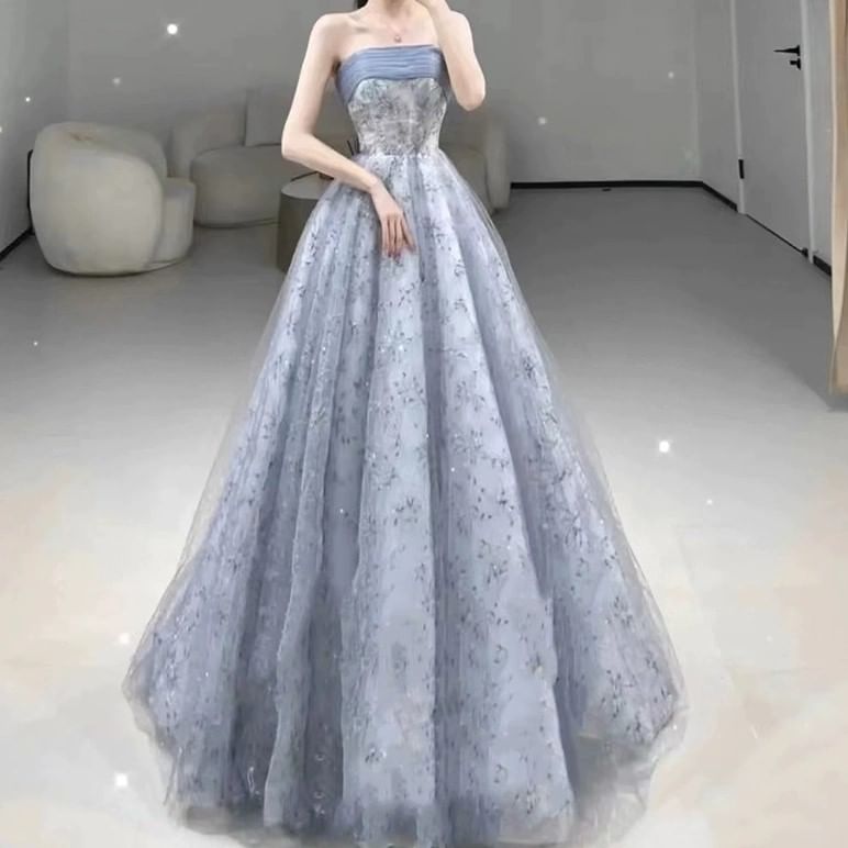 Gown Strapless A-Line Floral Ball