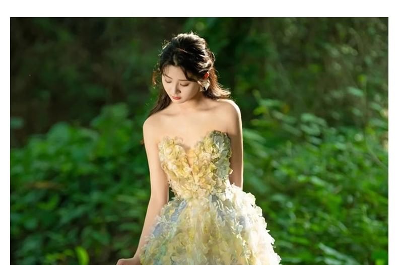 Gown A-Line Strapless Patterned Evening