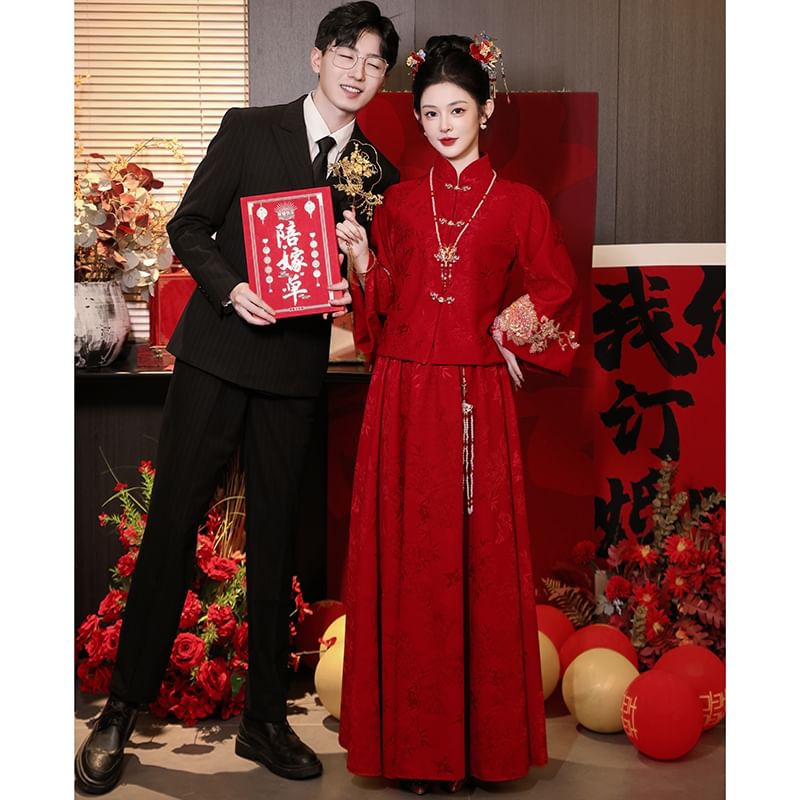 Long-Sleeve Embroidered Chinese Wedding Set