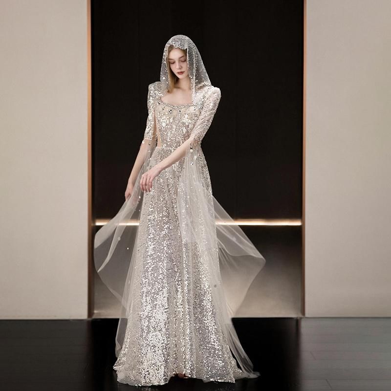 Sheath Sequined Scoop Evening Neck Gown