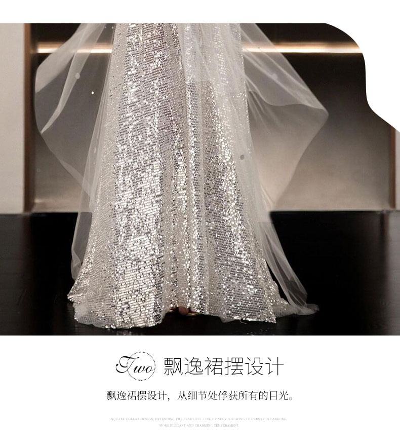 Sheath Sequined Scoop Evening Neck Gown