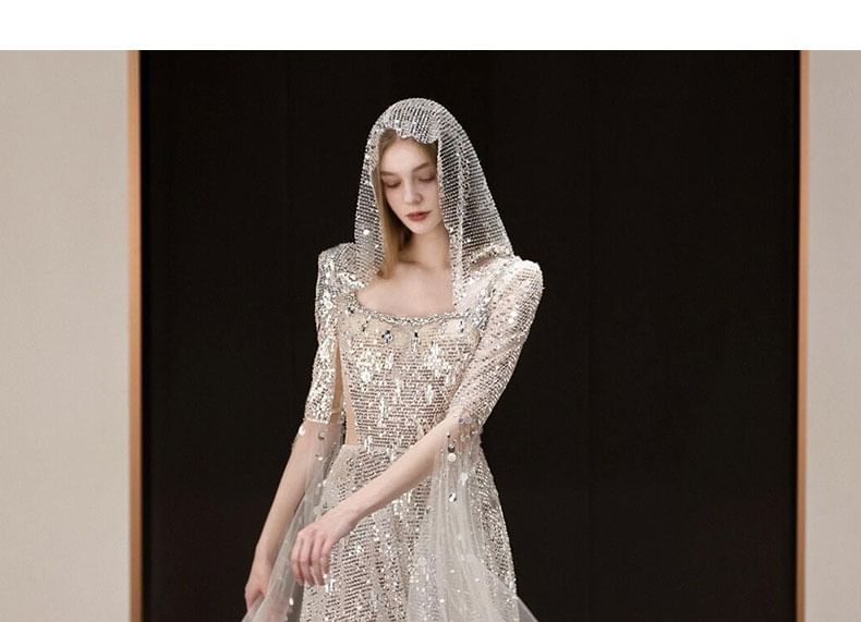 Sheath Sequined Scoop Evening Neck Gown