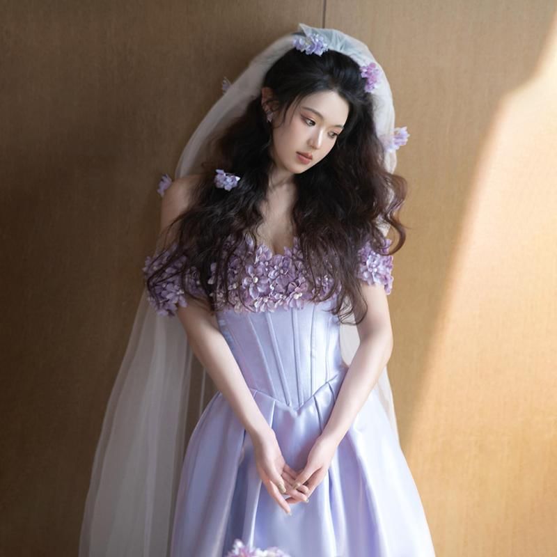 Applique Off Ball Shoulder Gown A-Line Floral