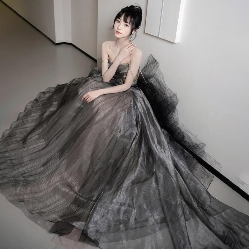 Strapless Plain Gown Ball A-Line Sheer