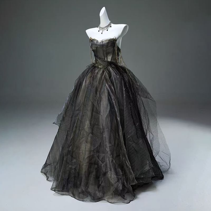 Strapless Plain Gown Ball A-Line Sheer