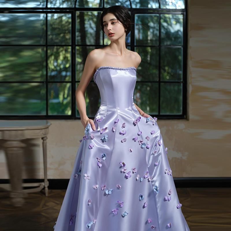 Strapless Evening Applique A-Line + Gown Sleeves Set: Floral Arm