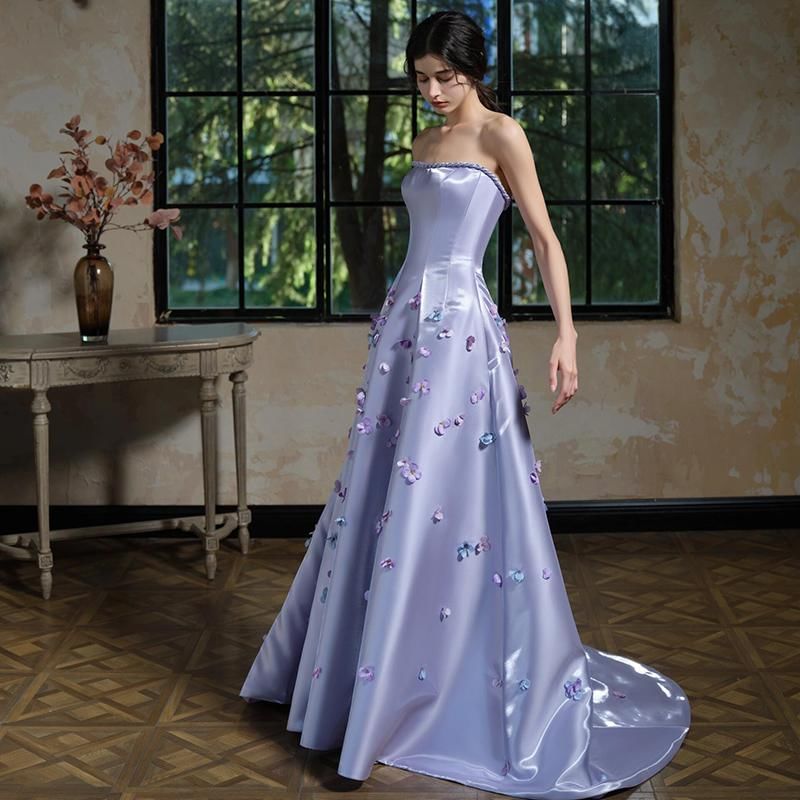 Strapless Evening Applique A-Line + Gown Sleeves Set: Floral Arm