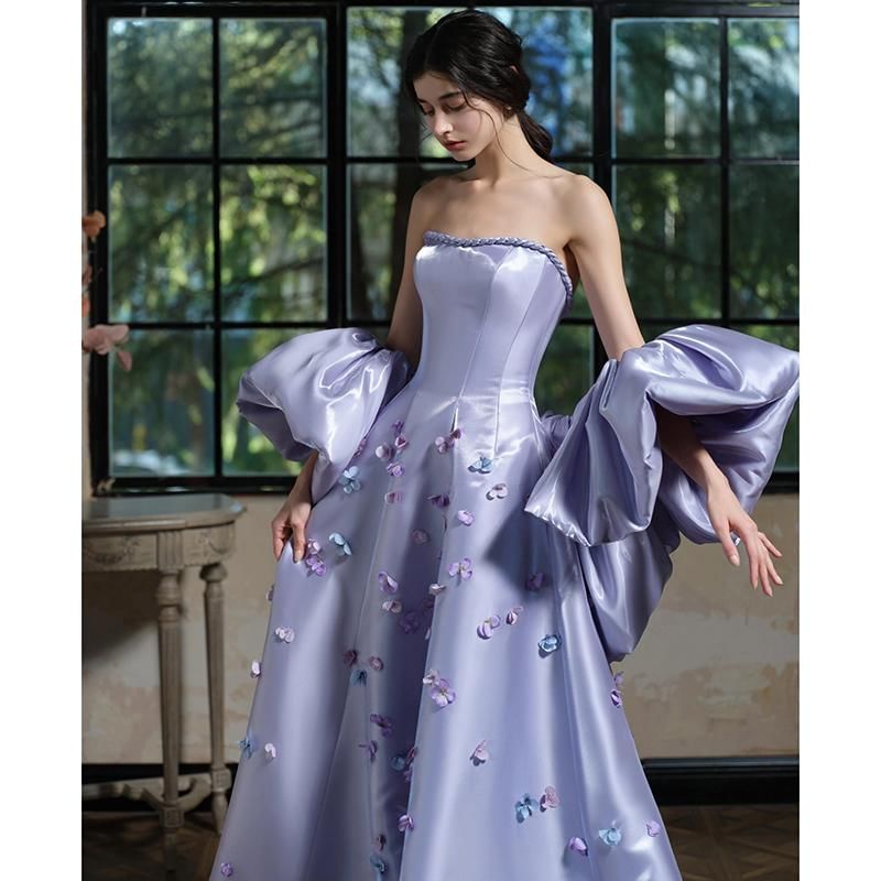 Strapless Evening Applique A-Line + Gown Sleeves Set: Floral Arm