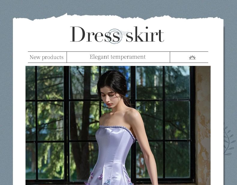 Set: Strapless Floral Applique A-Line Evening Gown + Arm Sleeves