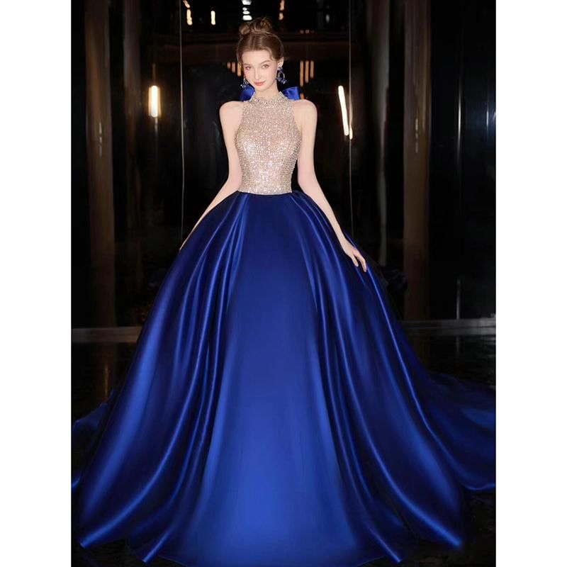 Halter Tone Ball Gown Evening Sequined Sleeveless Two Neck