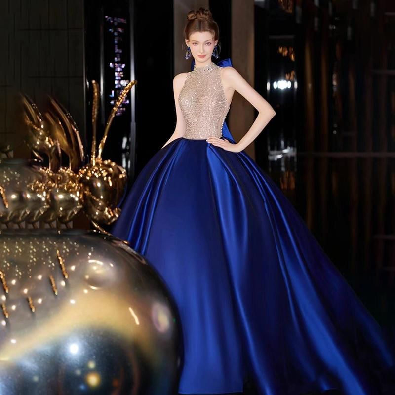 Halter Tone Ball Gown Evening Sequined Sleeveless Two Neck