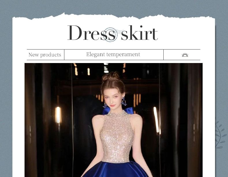 Halter Tone Ball Gown Evening Sequined Sleeveless Two Neck