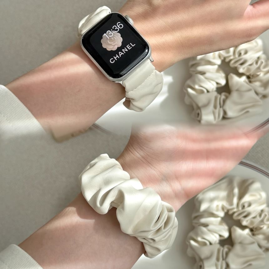 Watch Band Apple Faux Shirred Leather
