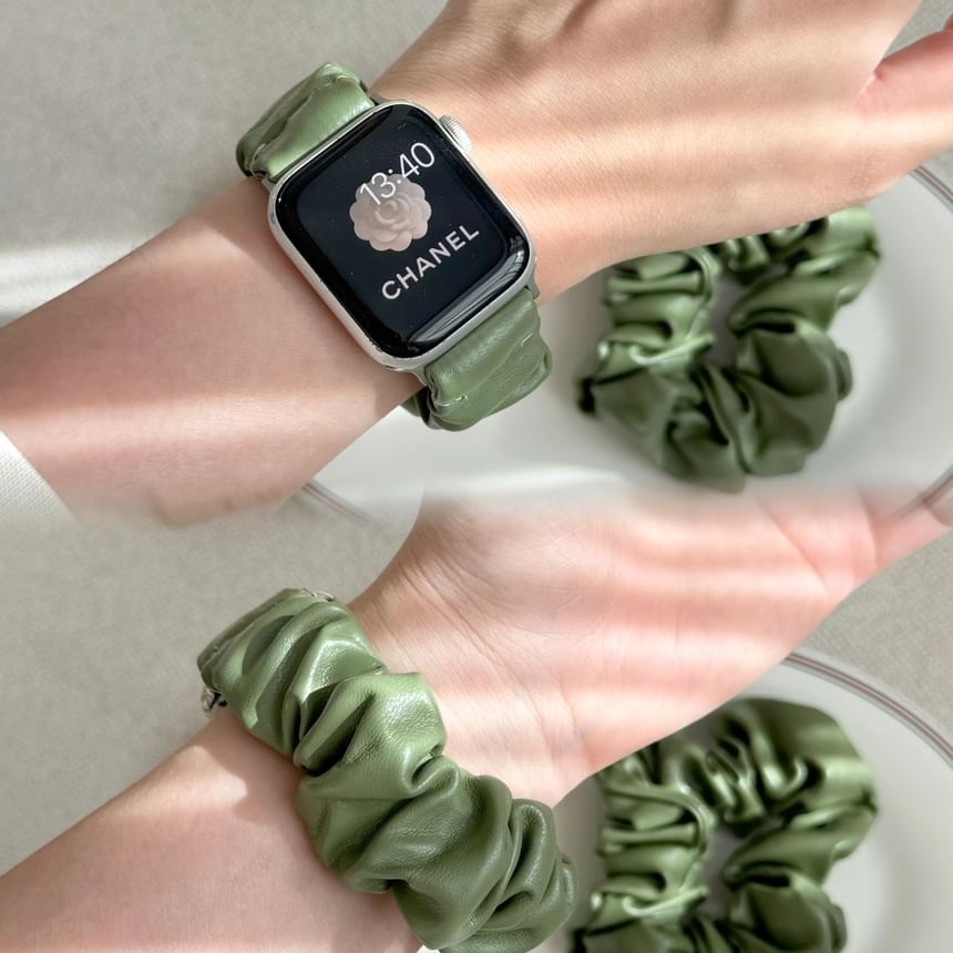 Watch Band Apple Faux Shirred Leather