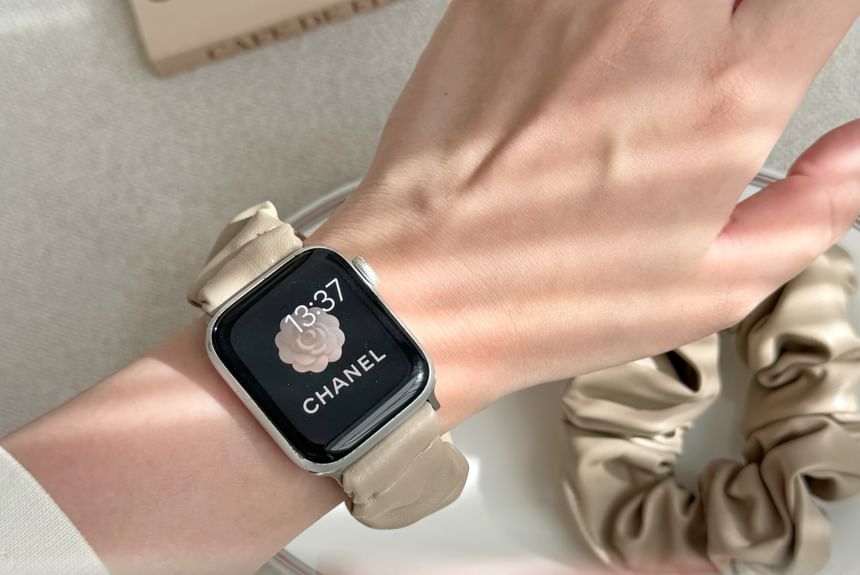 Watch Band Apple Faux Shirred Leather