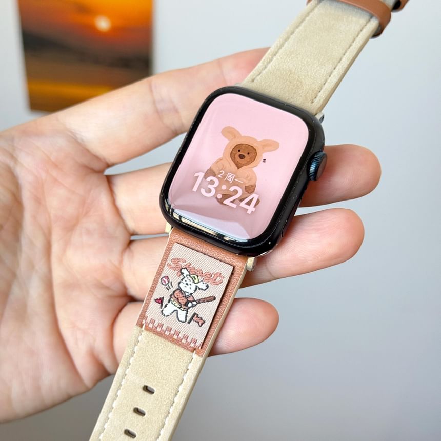 Genuine Apple Leather Animal Band Watch Embroidered