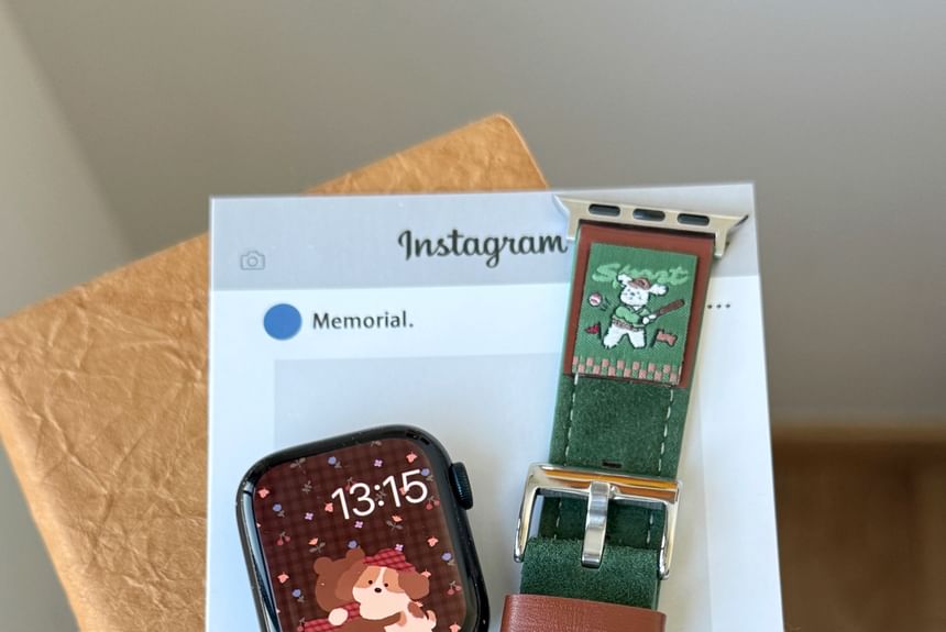 Genuine Apple Leather Animal Band Watch Embroidered
