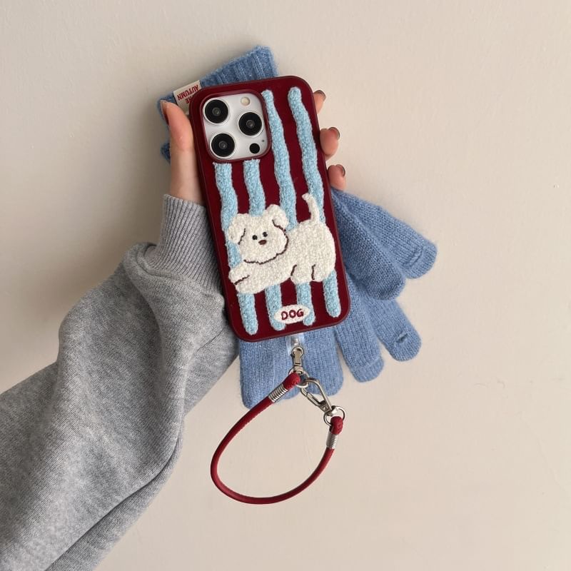 Embroidered Dog Case Phone Striped