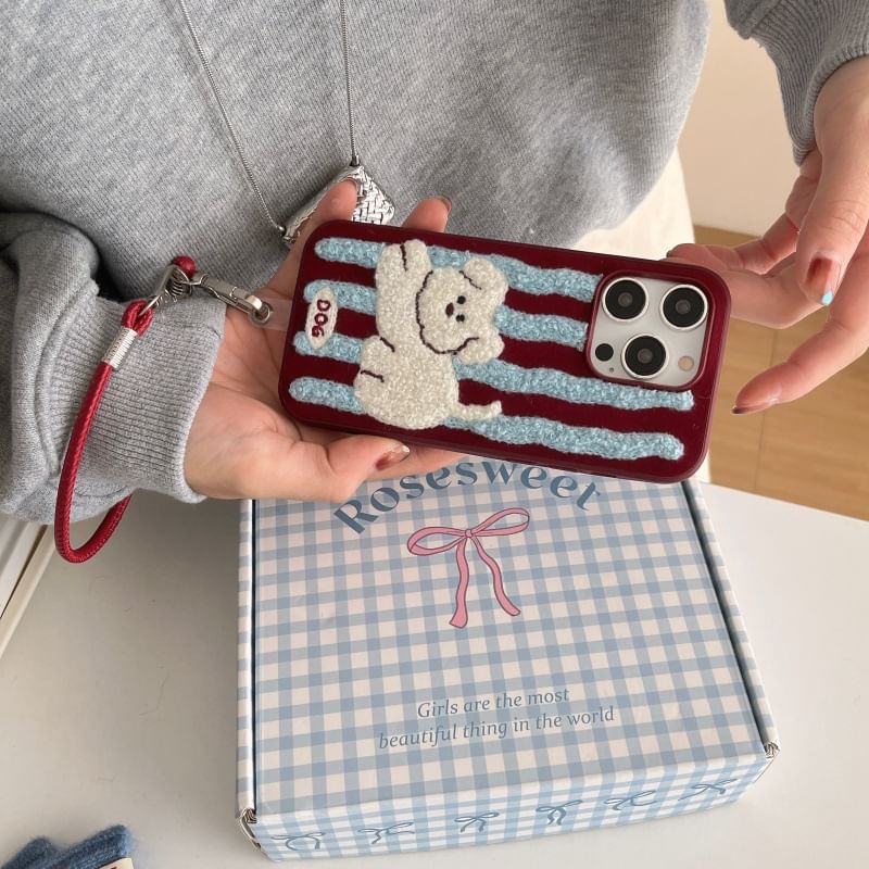 Embroidered Dog Case Phone Striped