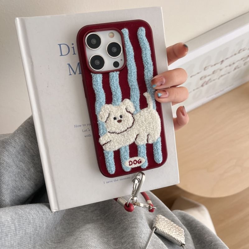 Embroidered Dog Case Phone Striped
