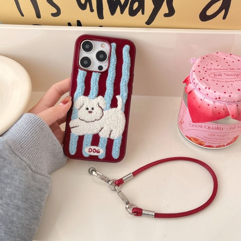 Embroidered Dog Case Phone Striped