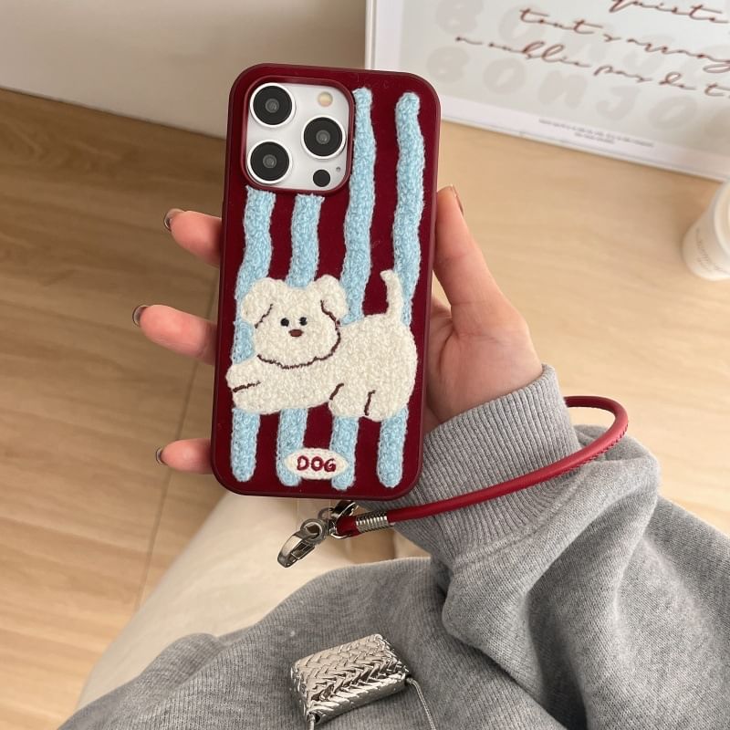 Embroidered Dog Case Phone Striped
