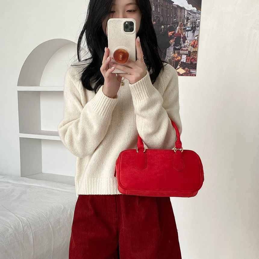 Crossbody Bag Faux Handle Suede Top