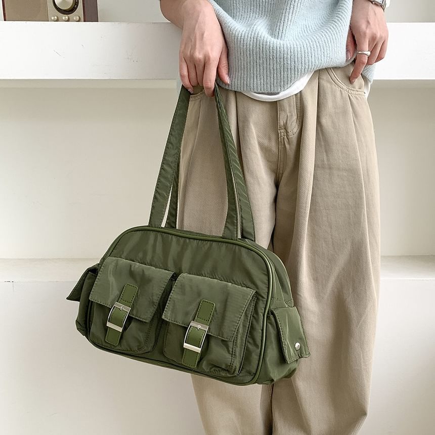 Buckled Nylon Plain Bag Carryall