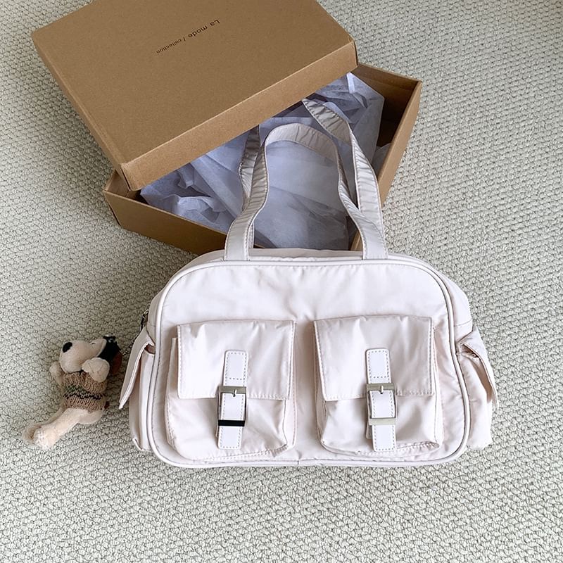 Buckled Nylon Plain Bag Carryall