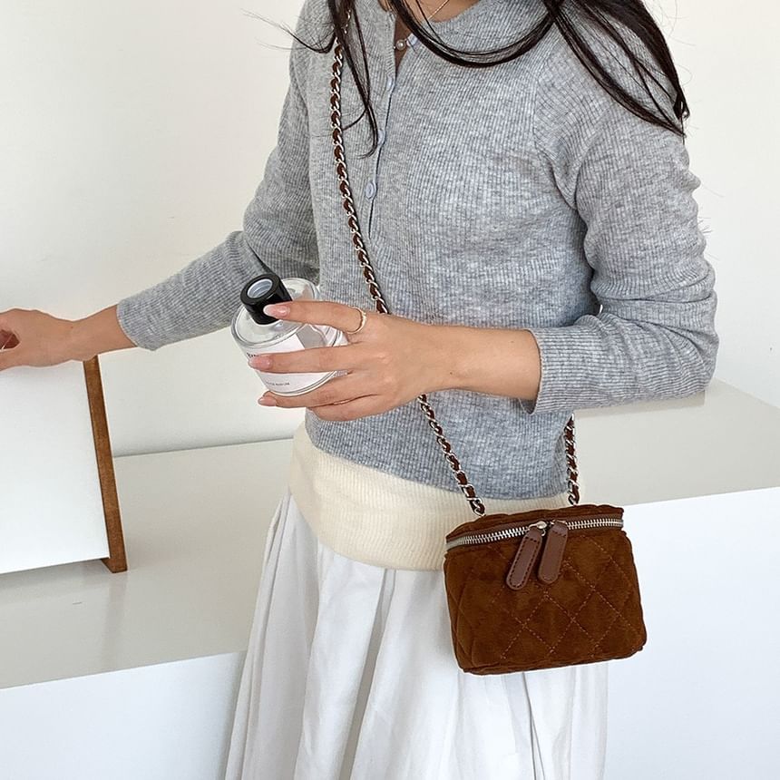 Velvet Chain Strap Quilted Bag Crossbody