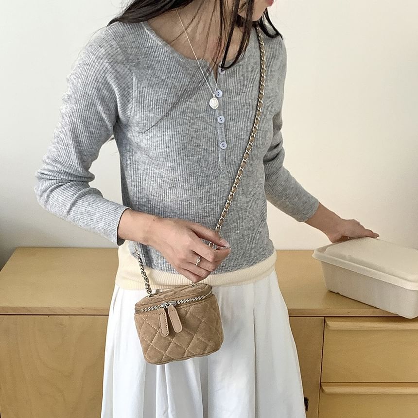 Velvet Chain Strap Quilted Bag Crossbody