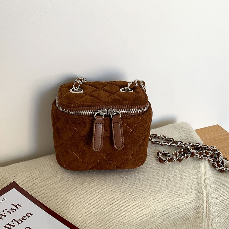 Velvet Chain Strap Quilted Bag Crossbody