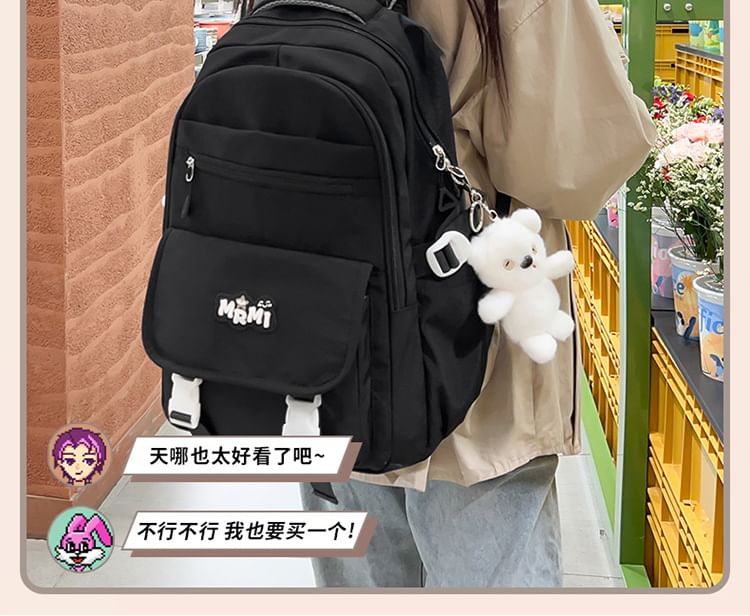 Backpack Buckled Lettering Charm Bag / Applique Set Nylon