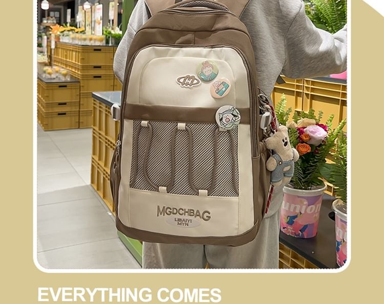 Embroidered Backpack Panel / Lettering Drawstring Set Brooch Nylon Mesh