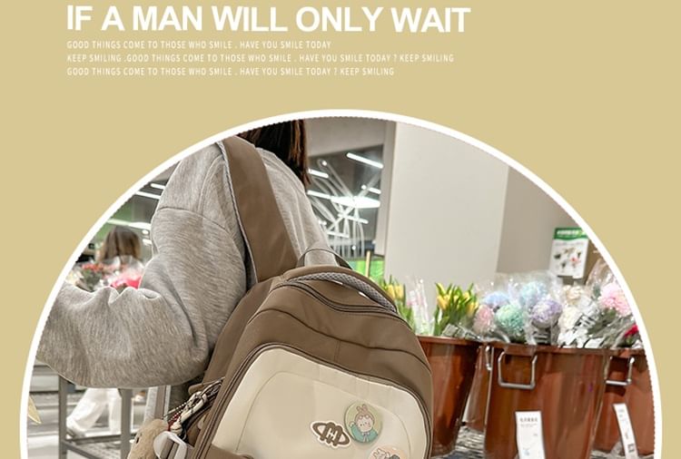 Embroidered Backpack Panel / Lettering Drawstring Set Brooch Nylon Mesh