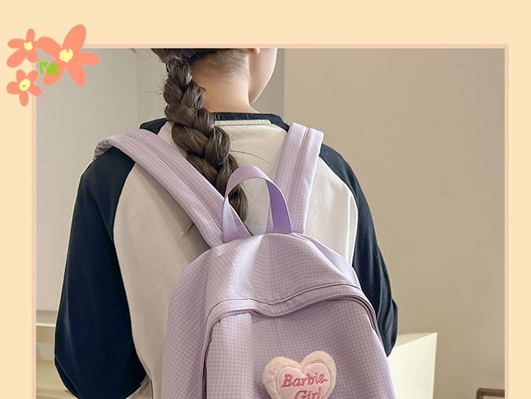 Nylon Backpack Set Brooch / Plaid