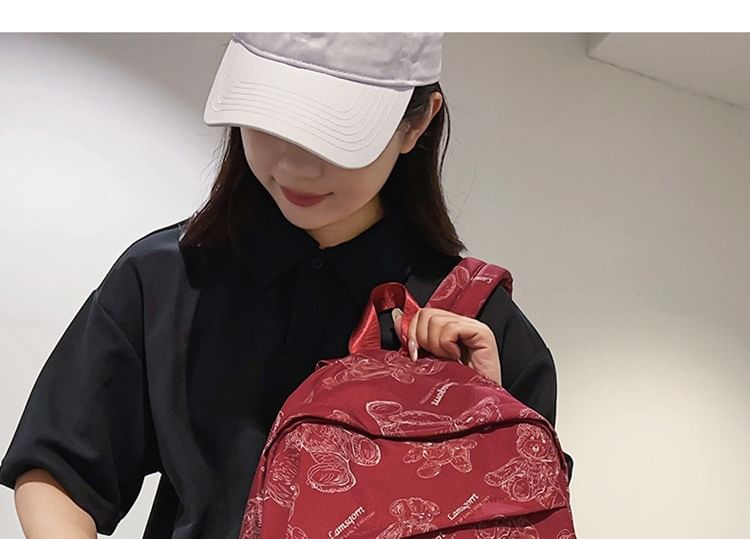 Buckled Backpack Print Nylon Bear