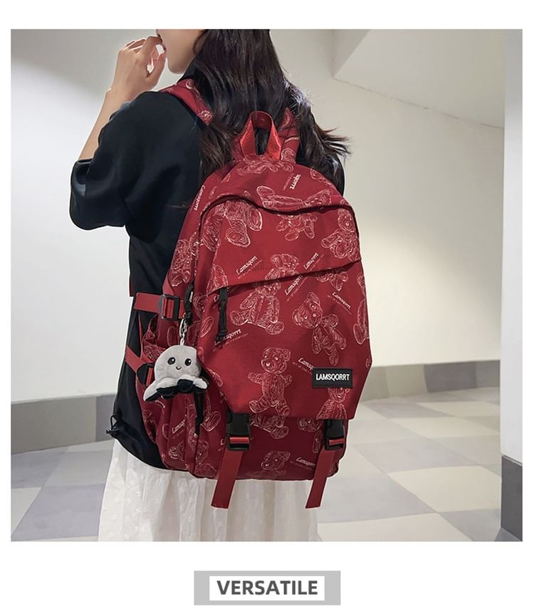 Buckled Backpack Print Nylon Bear