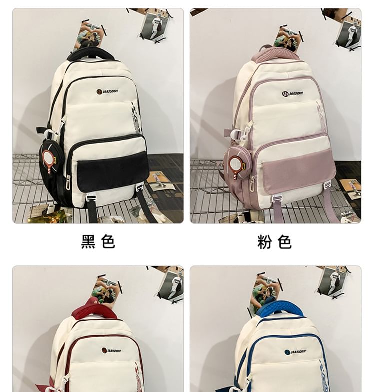 Nylon Backpack Set: Lettering Coin + Buckled Purse